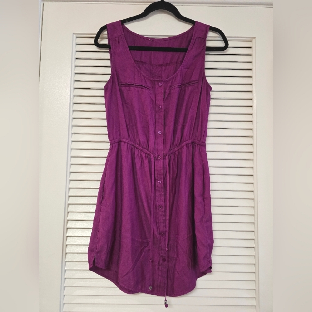 Magenta Sleeveless Shirt Casual Lightweight Dress With Pockets
